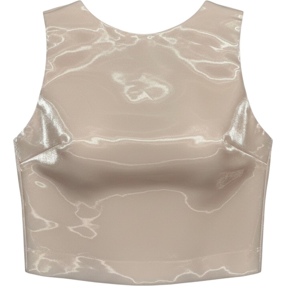 H&M Pink Satin Bow Back Crop Top Sleeveless V-Back Lined Blouse Large NWT